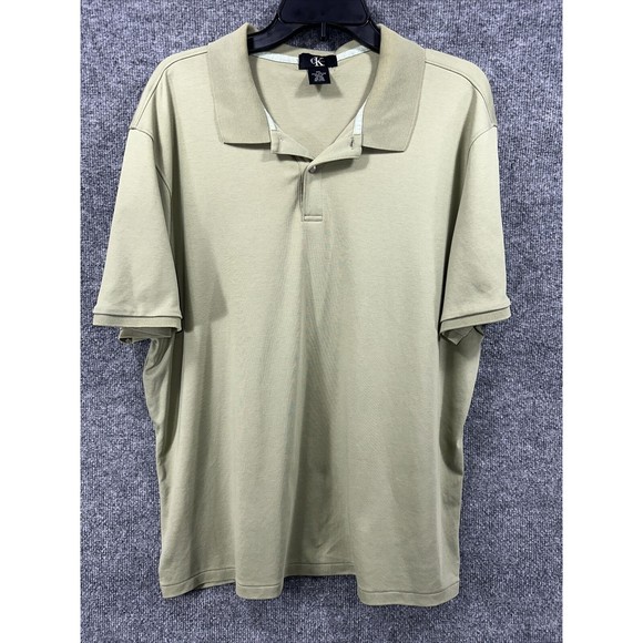 Calvin Klein Mens Polo Shirt XL Extra Large Green Short Sleeve Soft Cotton‎ - Picture 1 of 9